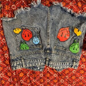 SHEIN Blue Denim Shorts Small Smiley Faces